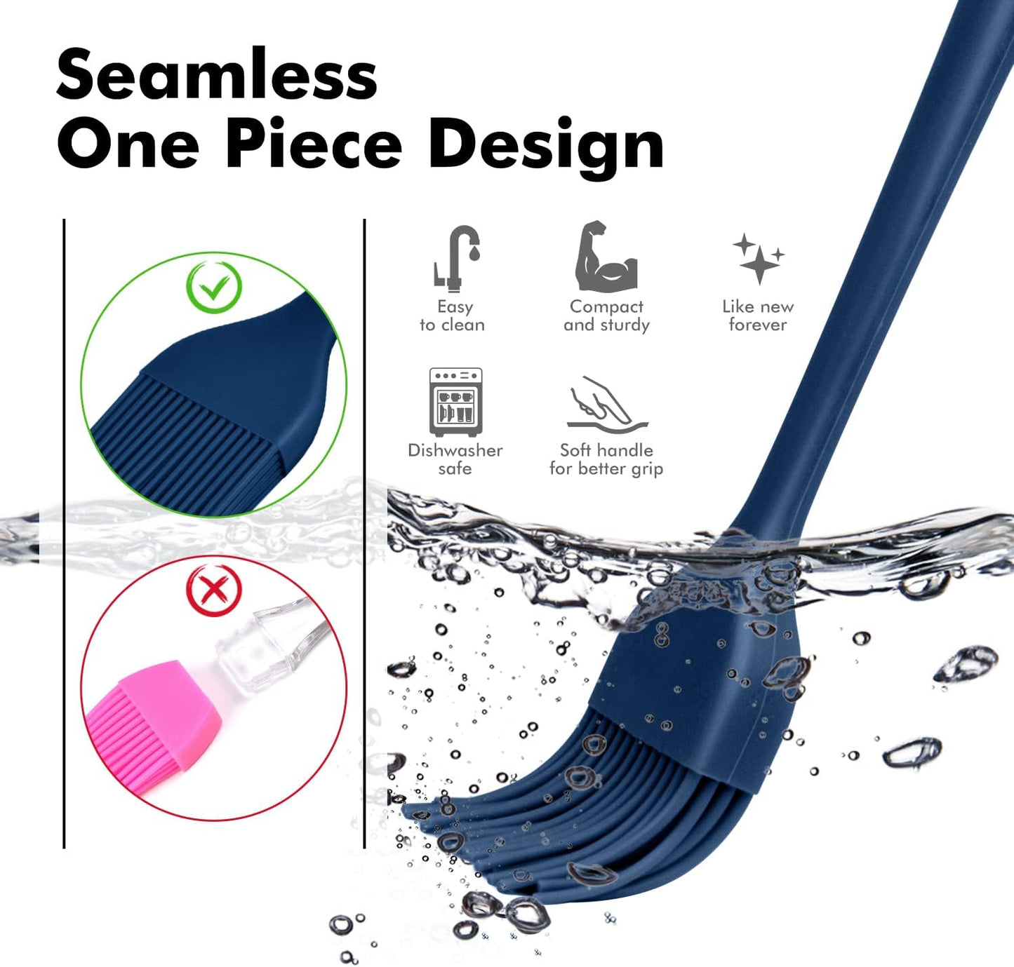 600℉ Heat Resistasnt Basting Brushes, BPA Free Silicone Pastry Brush, Spread Oil Butter Sauce Marinades for BBQ Grill Barbecue Baking Kitchen Cooking Dishwasher Safe (Black 2)