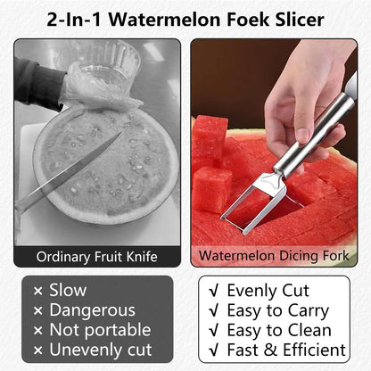 2-in-1 Stainless Steel Fruit Cutter, Watermelon Fork Slicer