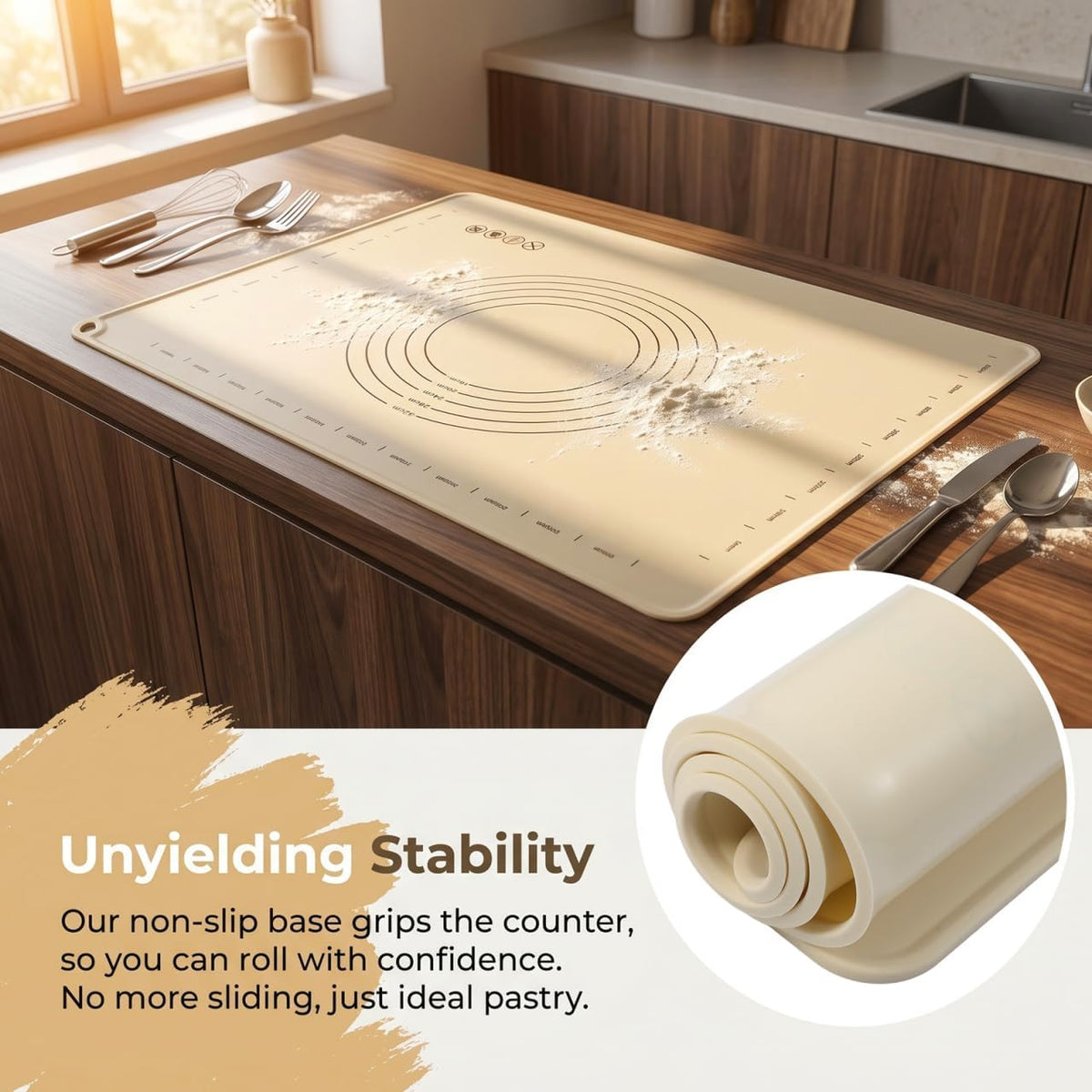 Silicone Baking Mat with Rolling Pin Set, Extra Large 28 x 20 Inch Non Stick Pastry Mat with Scale and Thick, Food Grade Dough Rolling Mat for Pizza, Pie, Pasta, Cookies, Bread and Pastry