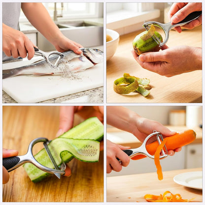 Heavy Duty Kitchen Shears Set - Ultra Sharp All Purpose Stainless Steel Kitchen Scissors for Meat, Chicken Bone, Fish, Herbs, Pizza + Metal Vegetable Peeler & Sheath, Dishwasher Safe