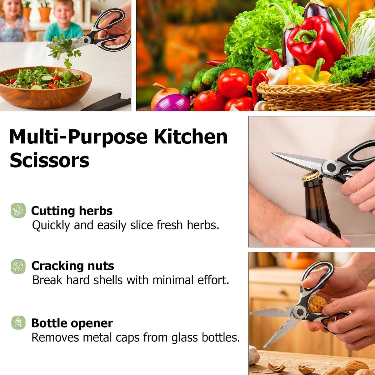 Heavy Duty Kitchen Shears Set - Ultra Sharp All Purpose Stainless Steel Kitchen Scissors for Meat, Chicken Bone, Fish, Herbs, Pizza + Metal Vegetable Peeler & Sheath, Dishwasher Safe