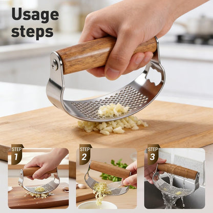 Upgraded Garlic Press Rocker, Manual Garlic Presser with Peeler, Wide Handle Garlic Chopper Grinder for Home Kitchen Gadgets Tools
