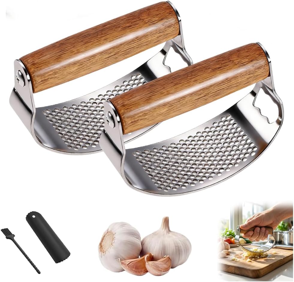 Upgraded Garlic Press Rocker, Manual Garlic Presser with Peeler, Wide Handle Garlic Chopper Grinder for Home Kitchen Gadgets Tools