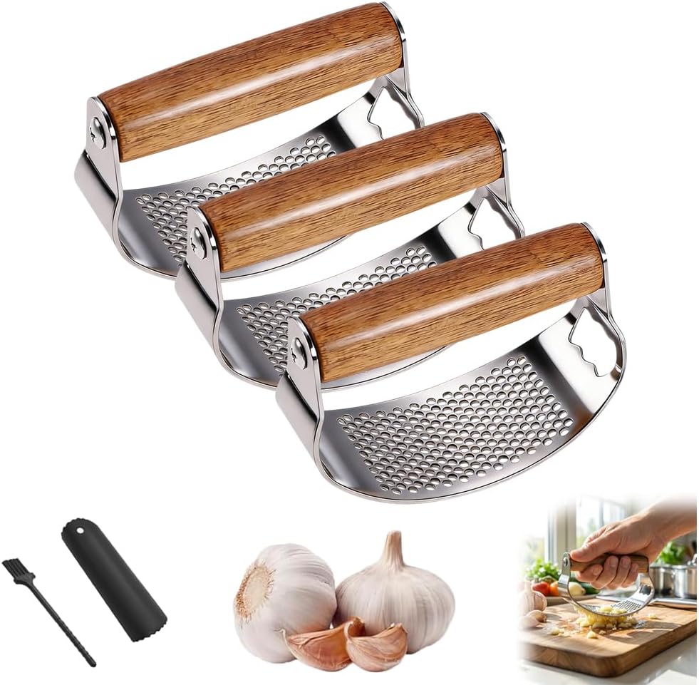 Upgraded Garlic Press Rocker, Manual Garlic Presser with Peeler, Wide Handle Garlic Chopper Grinder for Home Kitchen Gadgets Tools