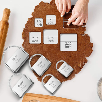 Biscuit Cutter Set (5 Pcs/Set), Square Cookies Cutters with Handle, Professional Stainless Steel Pastry Dough Tools Metal Baking Tools Set