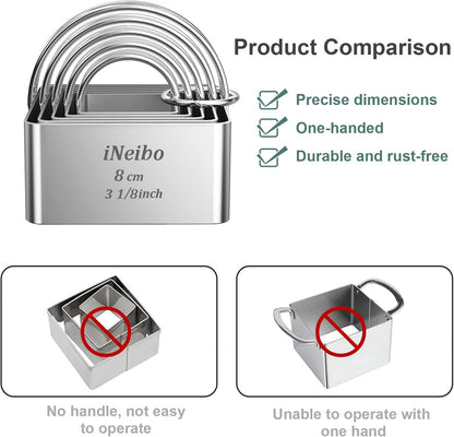 Biscuit Cutter Set (5 Pcs/Set), Square Cookies Cutters with Handle, Professional Stainless Steel Pastry Dough Tools Metal Baking Tools Set