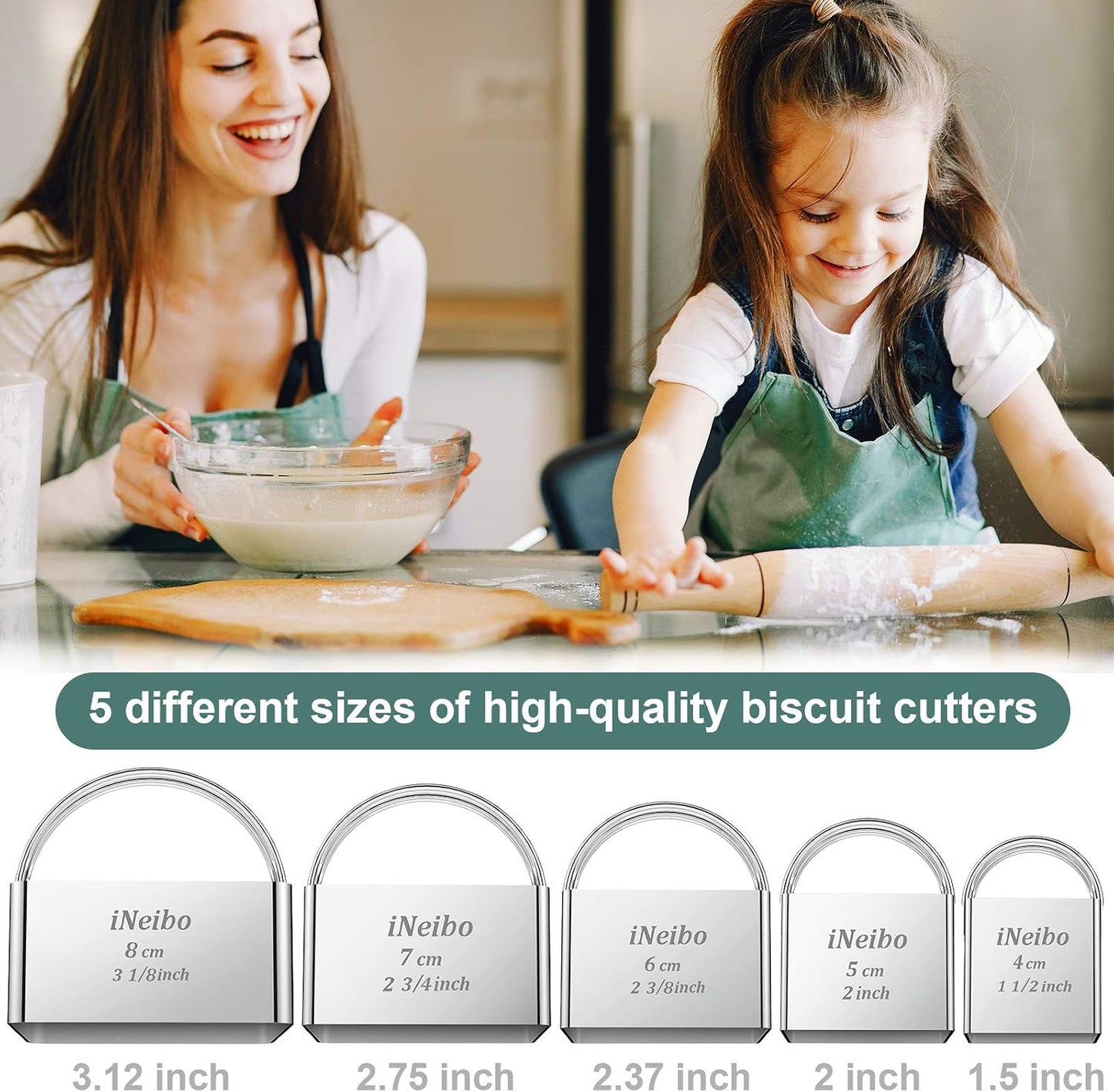 Biscuit Cutter Set (5 Pcs/Set), Square Cookies Cutters with Handle, Professional Stainless Steel Pastry Dough Tools Metal Baking Tools Set