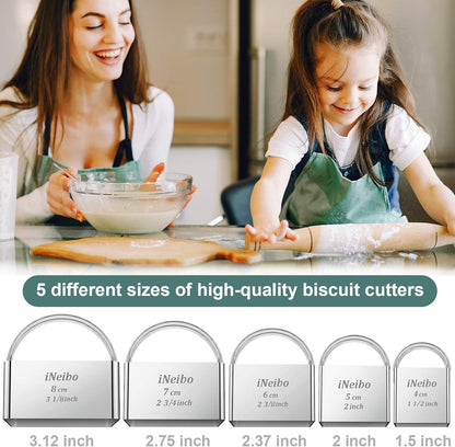 Biscuit Cutter Set (5 Pcs/Set), Square Cookies Cutters with Handle, Professional Stainless Steel Pastry Dough Tools Metal Baking Tools Set