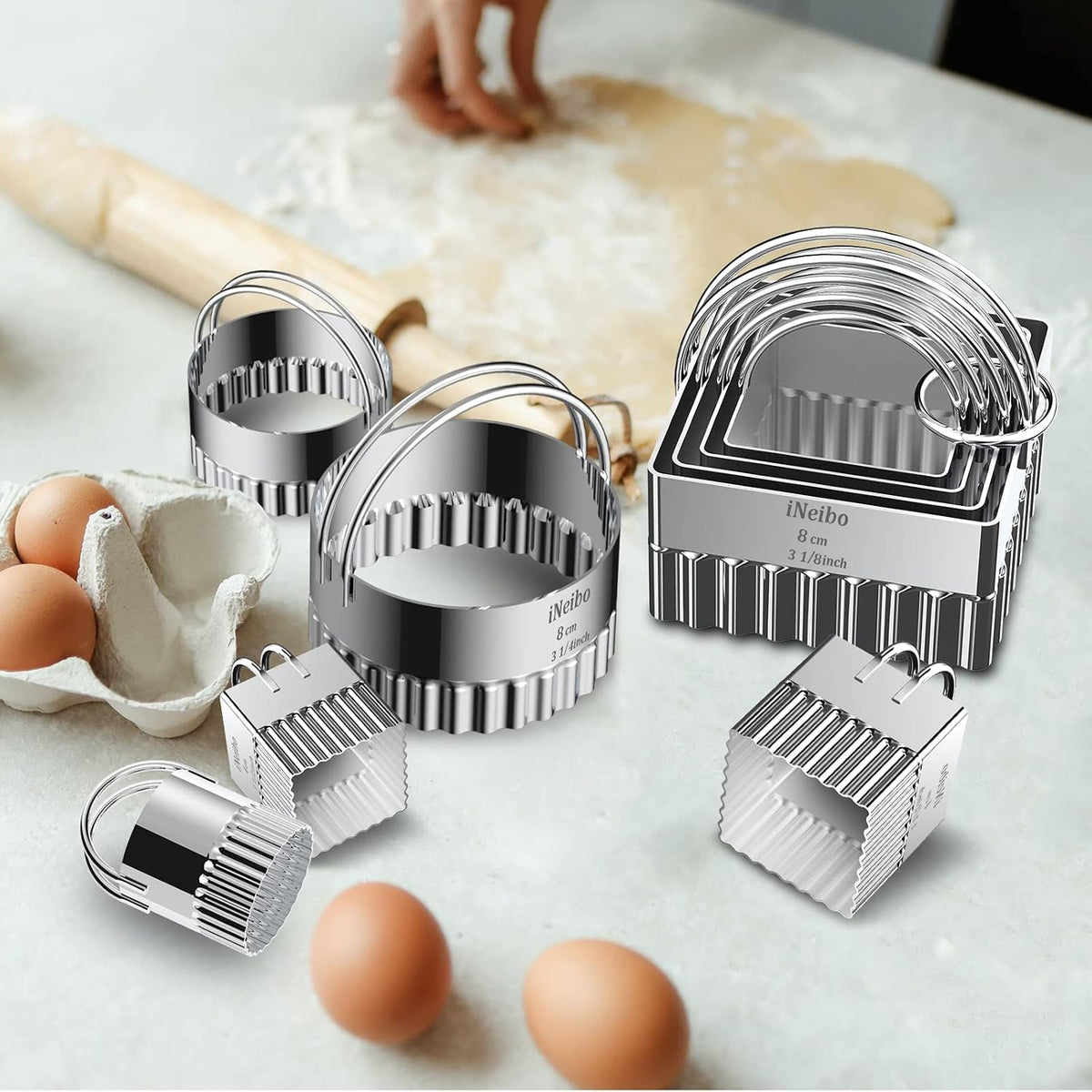 Biscuit Cutter Set (5 Pcs/Set), Square Cookies Cutters with Handle, Professional Stainless Steel Pastry Dough Tools Metal Baking Tools Set