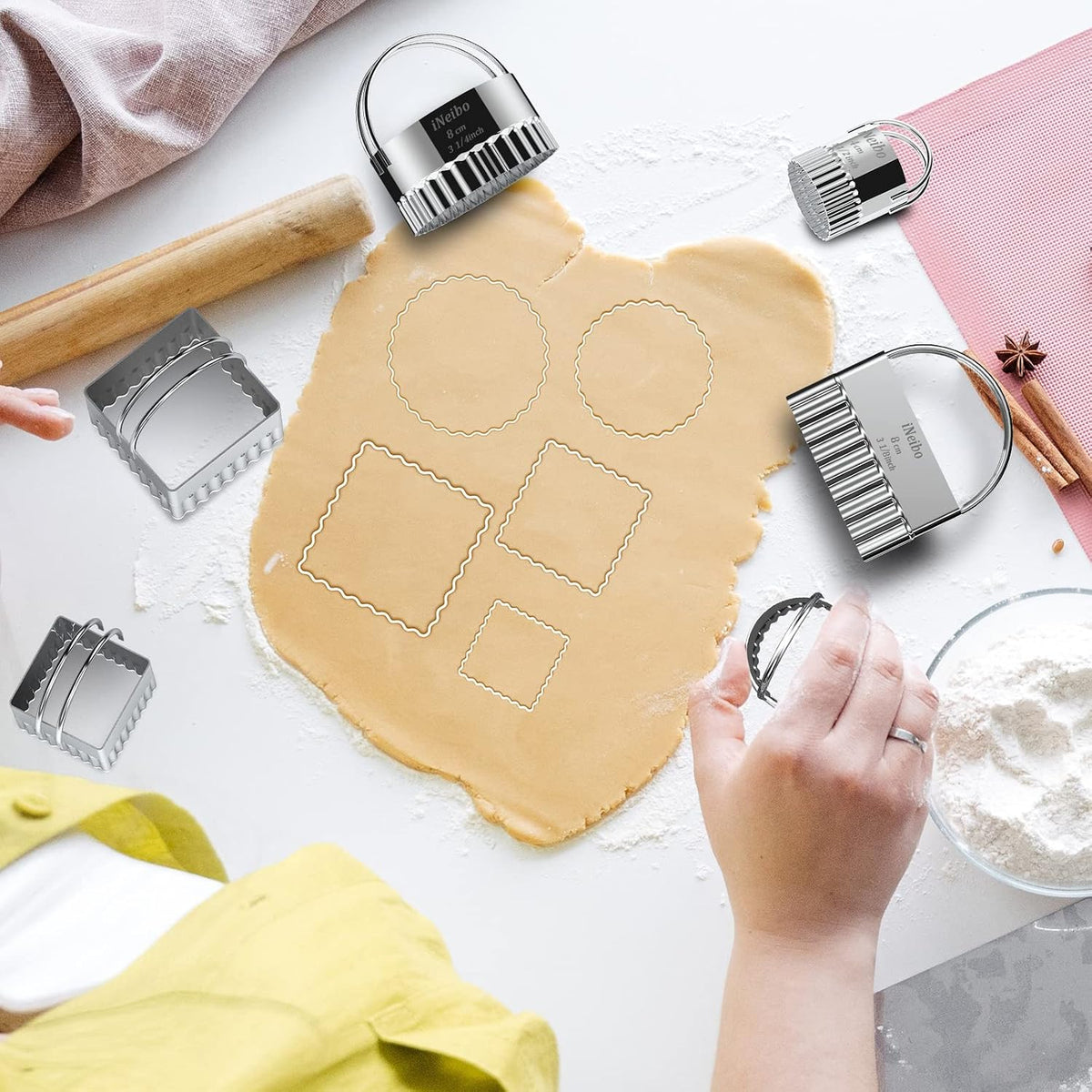 Biscuit Cutter Set (5 Pcs/Set), Square Cookies Cutters with Handle, Professional Stainless Steel Pastry Dough Tools Metal Baking Tools Set