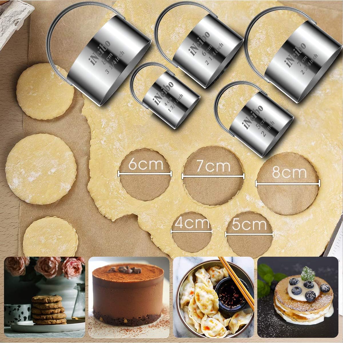 Biscuit Cutter Set (5 Pcs/Set), Square Cookies Cutters with Handle, Professional Stainless Steel Pastry Dough Tools Metal Baking Tools Set