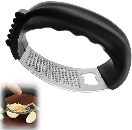 Stainless Steel Garlic Press Rocker, Portable Kitchen Essential, Ergonomic Handle Design, Easy Mincing Crusher (Black)
