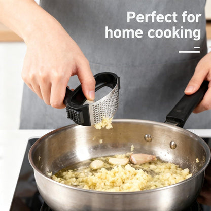 Stainless Steel Garlic Press Rocker, Portable Kitchen Essential, Ergonomic Handle Design, Easy Mincing Crusher (Black)