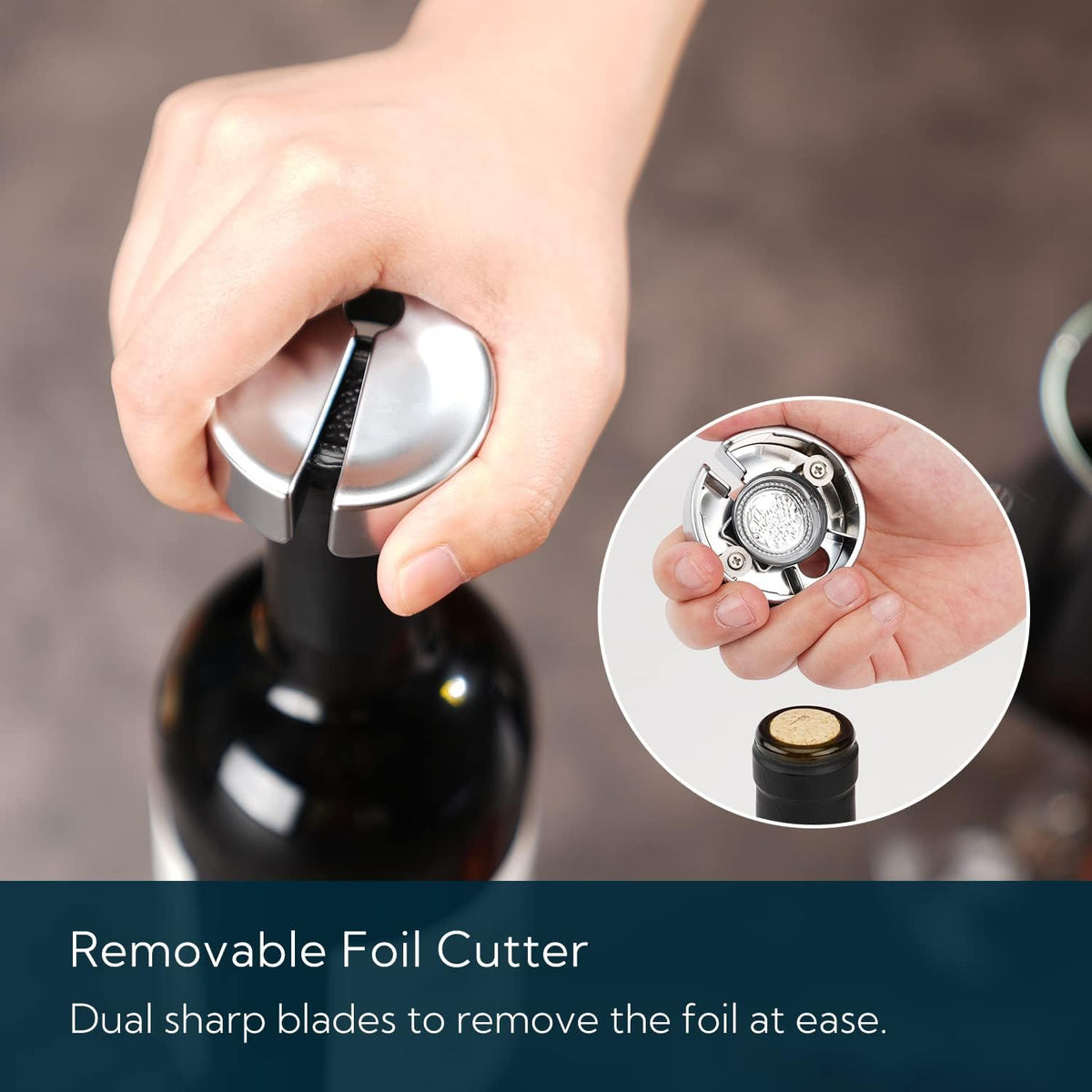 Luxury 3 in 1 Wine Opener with Foil Cutter, Beer Bottle Opener, Sturdy Zinc Alloy Wing Corkscrew with Self-centering Non-stick Sharp Screw, Easy to Remove Cork, Manual Corkscrew (Black)
