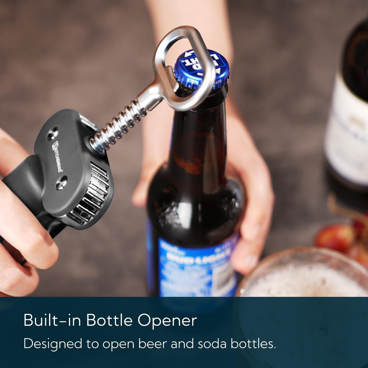 Luxury 3 in 1 Wine Opener with Foil Cutter, Beer Bottle Opener, Sturdy Zinc Alloy Wing Corkscrew with Self-centering Non-stick Sharp Screw, Easy to Remove Cork, Manual Corkscrew (Black)