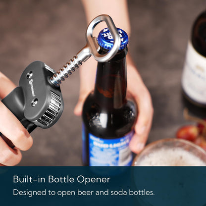Luxury 3 in 1 Wine Opener with Foil Cutter, Beer Bottle Opener, Sturdy Zinc Alloy Wing Corkscrew with Self-centering Non-stick Sharp Screw, Easy to Remove Cork, Manual Corkscrew (Black)