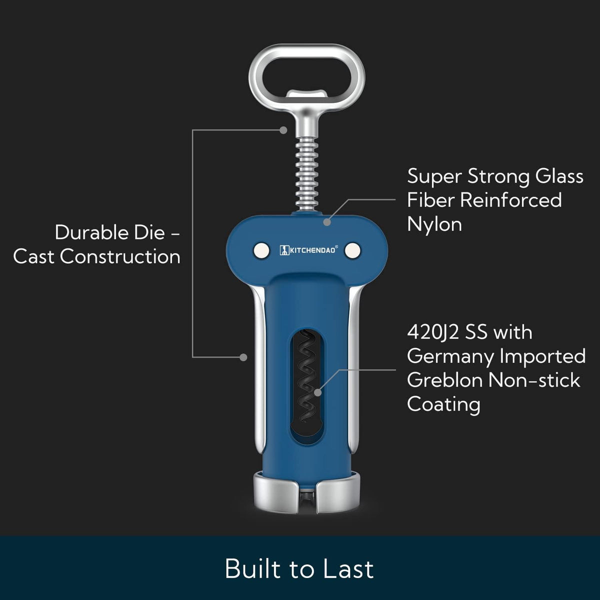Luxury 3 in 1 Wine Opener with Foil Cutter, Beer Bottle Opener, Sturdy Zinc Alloy Wing Corkscrew with Self-centering Non-stick Sharp Screw, Easy to Remove Cork, Manual Corkscrew (Black)