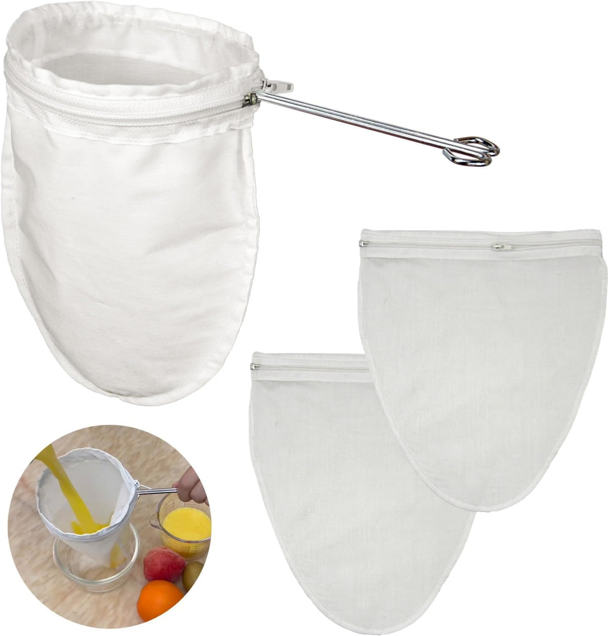 Ultra Fine Mesh Strainer with Stainless Steel Handle, Reusable Food Grade Juice Strainer, Cheesecloth Strainer with Zipper for Nut Milk, Coffee, Butter, Juices and Cheese (Small Size)