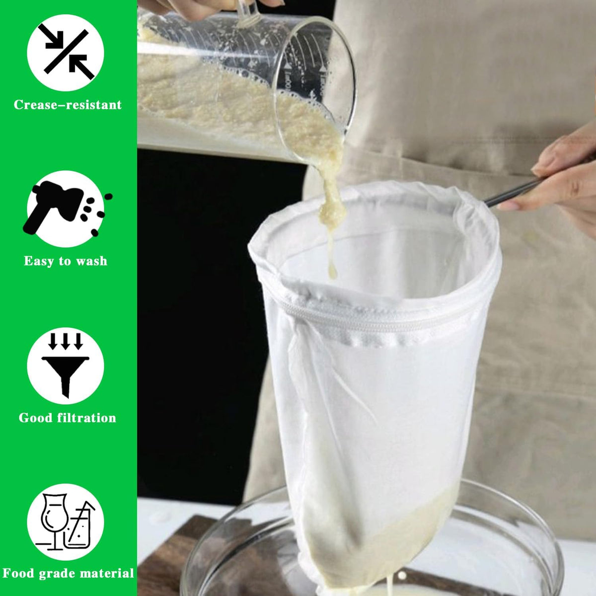 Ultra Fine Mesh Strainer with Stainless Steel Handle, Reusable Food Grade Juice Strainer, Cheesecloth Strainer with Zipper for Nut Milk, Coffee, Butter, Juices and Cheese (Small Size)