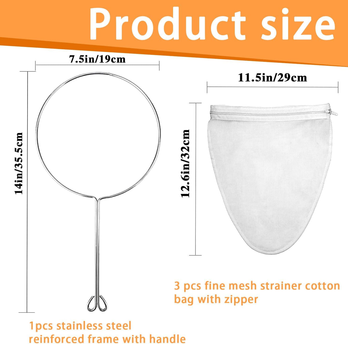 Ultra Fine Mesh Strainer with Stainless Steel Handle, Reusable Food Grade Juice Strainer, Cheesecloth Strainer with Zipper for Nut Milk, Coffee, Butter, Juices and Cheese (Small Size)