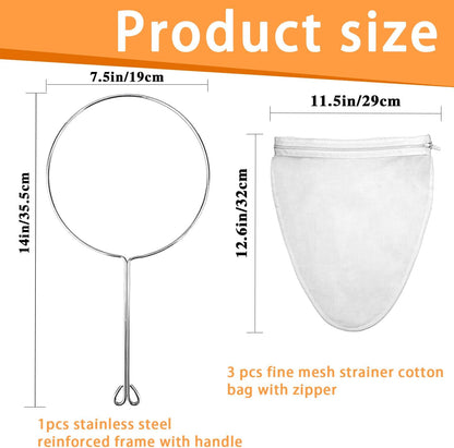 Ultra Fine Mesh Strainer with Stainless Steel Handle, Reusable Food Grade Juice Strainer, Cheesecloth Strainer with Zipper for Nut Milk, Coffee, Butter, Juices and Cheese (Small Size)