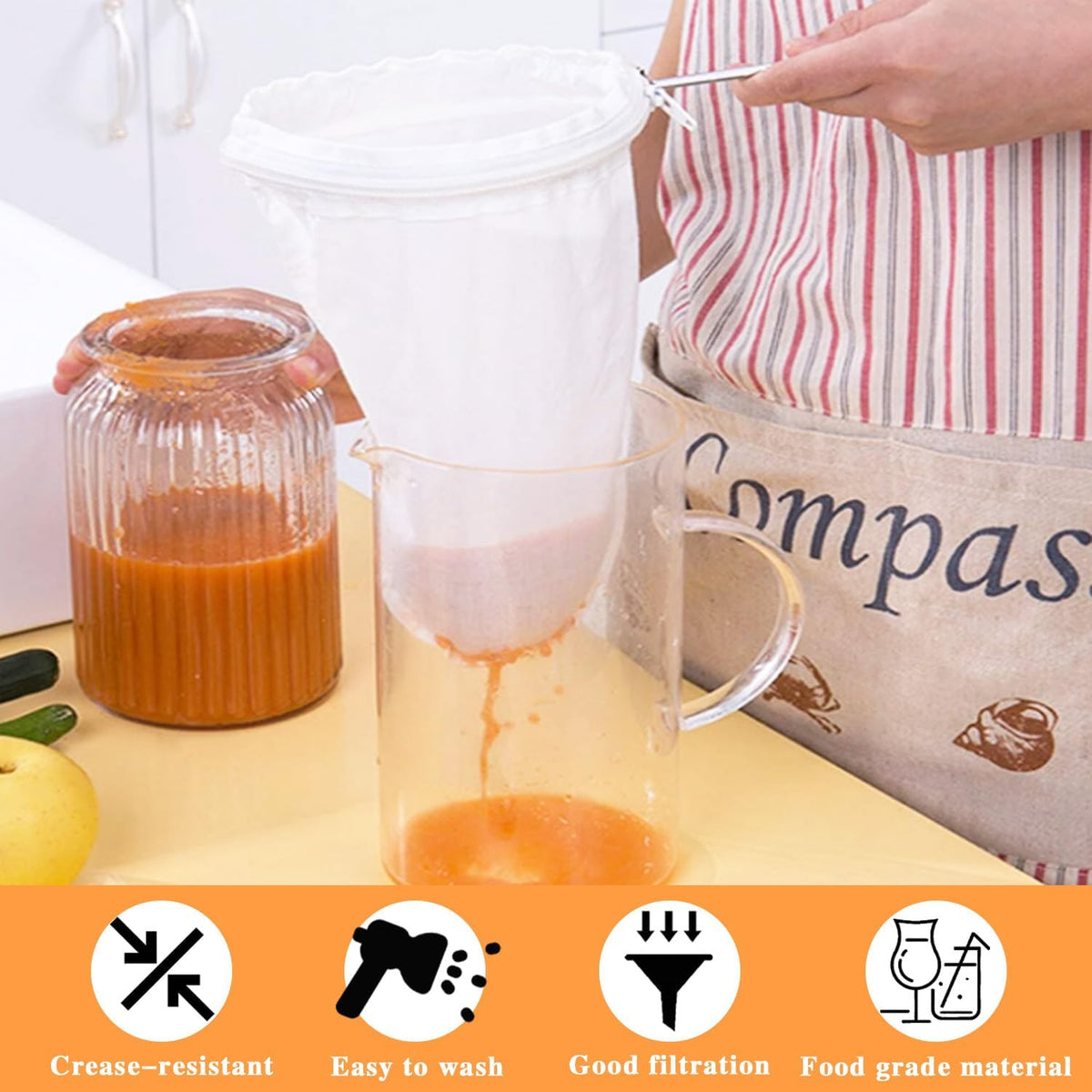 Ultra Fine Mesh Strainer with Stainless Steel Handle, Reusable Food Grade Juice Strainer, Cheesecloth Strainer with Zipper for Nut Milk, Coffee, Butter, Juices and Cheese (Small Size)