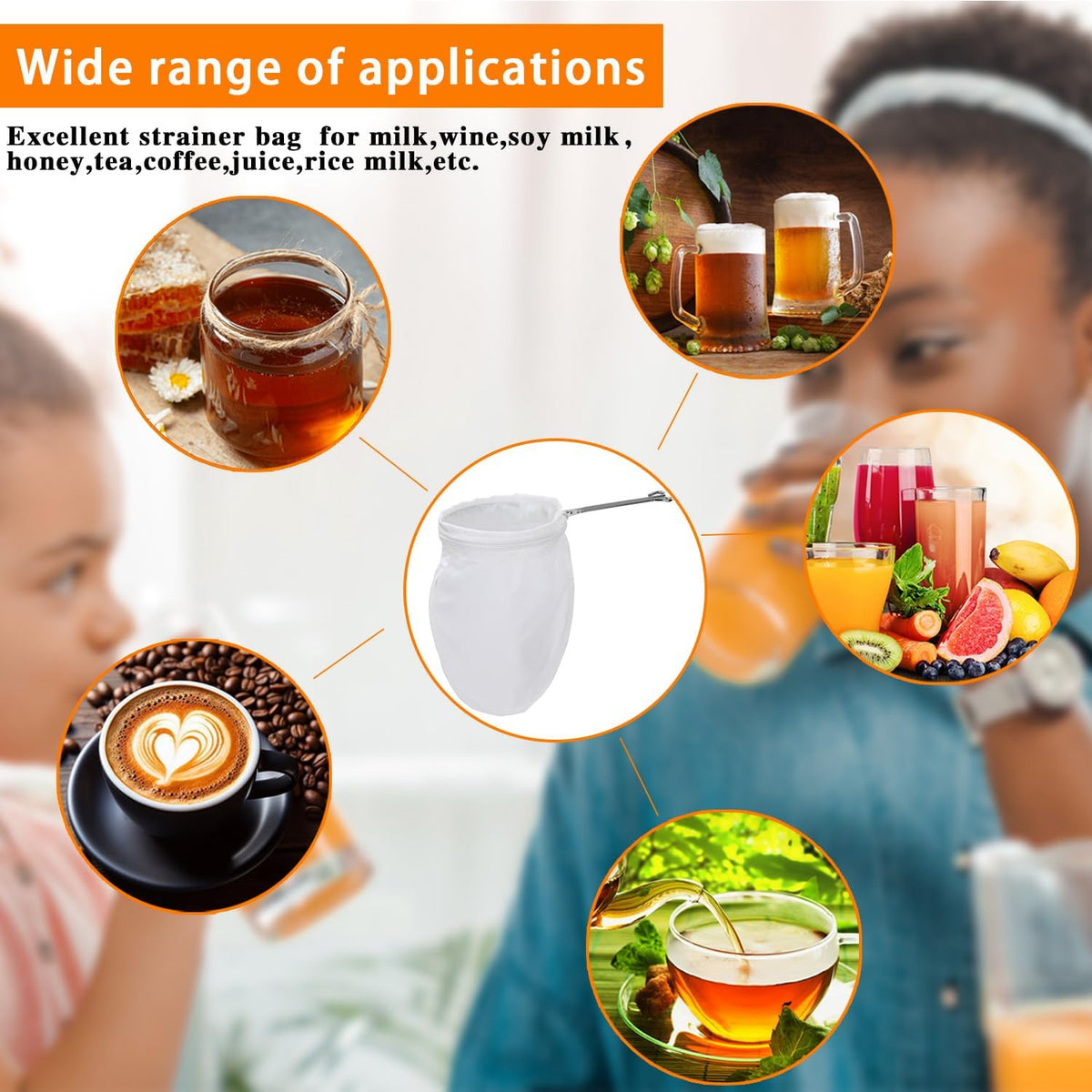 Ultra Fine Mesh Strainer with Stainless Steel Handle, Reusable Food Grade Juice Strainer, Cheesecloth Strainer with Zipper for Nut Milk, Coffee, Butter, Juices and Cheese (Small Size)