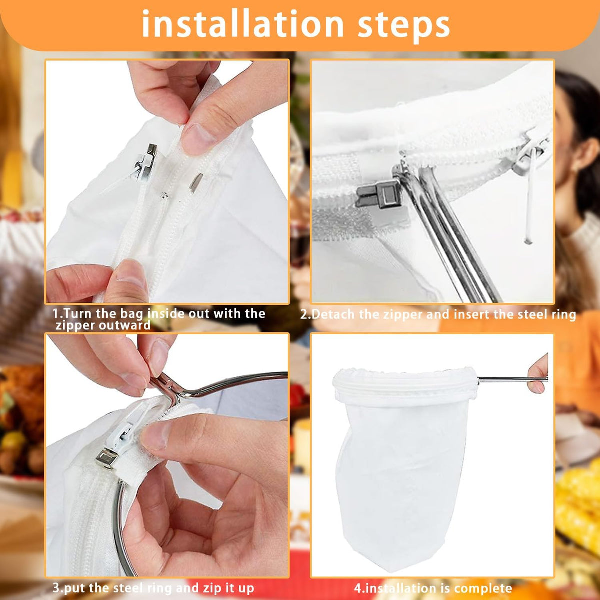 Ultra Fine Mesh Strainer with Stainless Steel Handle, Reusable Food Grade Juice Strainer, Cheesecloth Strainer with Zipper for Nut Milk, Coffee, Butter, Juices and Cheese (Small Size)