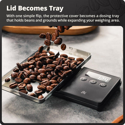 Digital Espresso Scale with 0.1g Precision, 750g Capacity | Precision Gram Scale for Dosing Shots, Real-Time Response, 6 Weighing Units, Instant Tare & Lid Doubles as a Weighing Tray