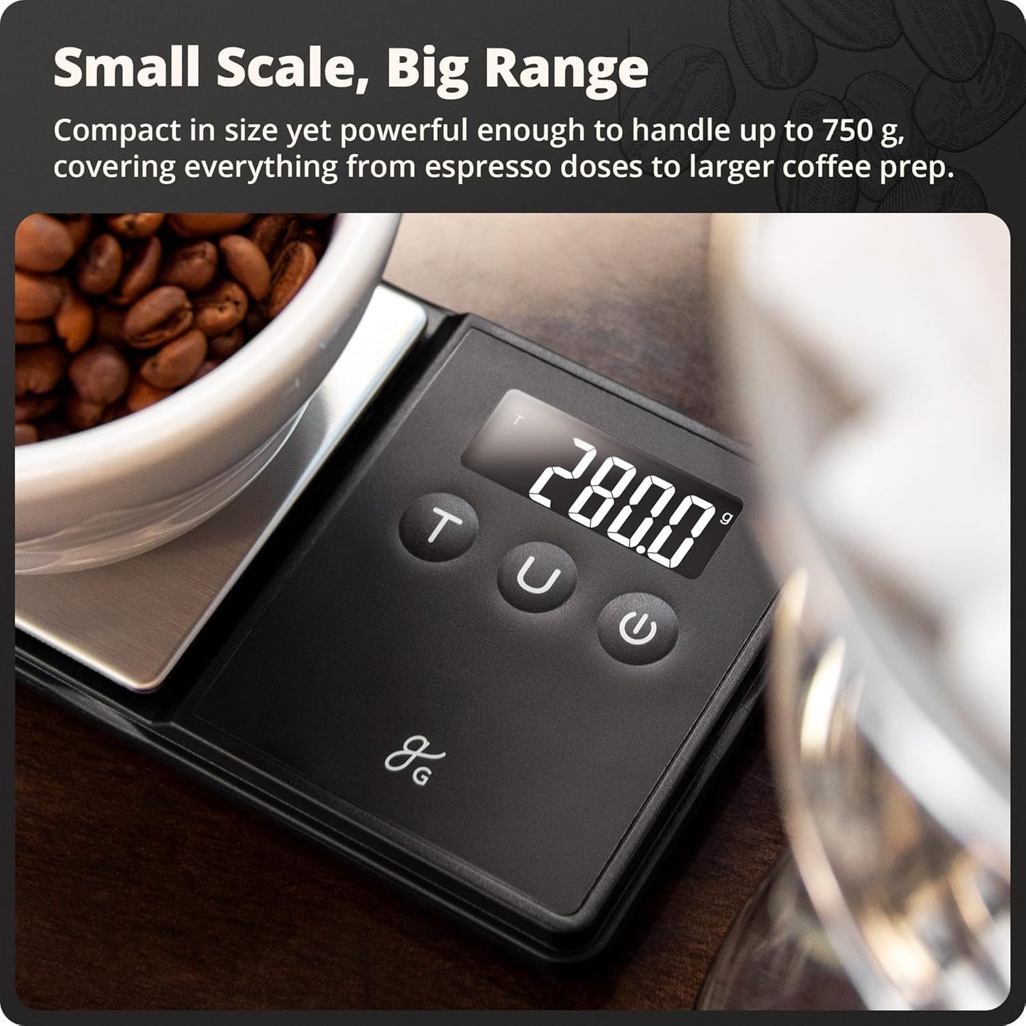 Digital Espresso Scale with 0.1g Precision, 750g Capacity | Precision Gram Scale for Dosing Shots, Real-Time Response, 6 Weighing Units, Instant Tare & Lid Doubles as a Weighing Tray