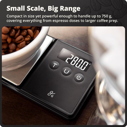 Digital Espresso Scale with 0.1g Precision, 750g Capacity | Precision Gram Scale for Dosing Shots, Real-Time Response, 6 Weighing Units, Instant Tare & Lid Doubles as a Weighing Tray