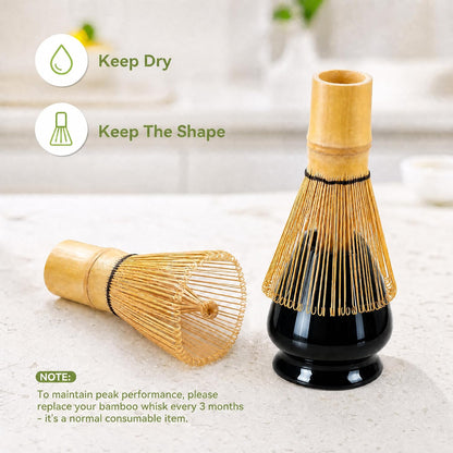 Matcha Whisk Set with Modern Black Ceramic Bowl - Japanese Tea Ceremony Essentials, Includes Bamboo Whisk (Chasen), Holder, Matcha Powder Sifter, Scoop, Complete Preparation Kit