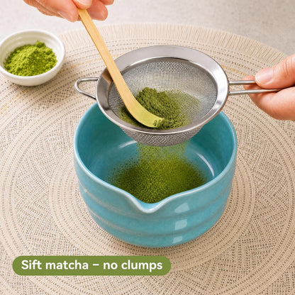 Matcha Whisk Set with Modern Black Ceramic Bowl - Japanese Tea Ceremony Essentials, Includes Bamboo Whisk (Chasen), Holder, Matcha Powder Sifter, Scoop, Complete Preparation Kit