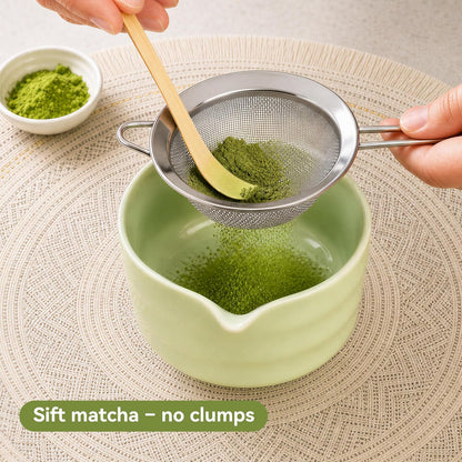 Matcha Whisk Set with Modern Black Ceramic Bowl - Japanese Tea Ceremony Essentials, Includes Bamboo Whisk (Chasen), Holder, Matcha Powder Sifter, Scoop, Complete Preparation Kit