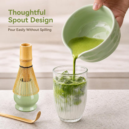 Matcha Whisk Set with Modern Black Ceramic Bowl - Japanese Tea Ceremony Essentials, Includes Bamboo Whisk (Chasen), Holder, Matcha Powder Sifter, Scoop, Complete Preparation Kit