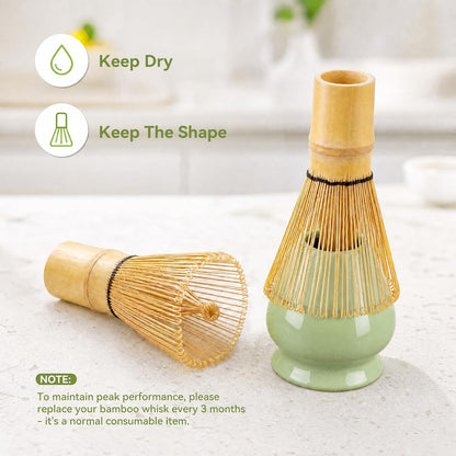 Matcha Whisk Set with Modern Black Ceramic Bowl - Japanese Tea Ceremony Essentials, Includes Bamboo Whisk (Chasen), Holder, Matcha Powder Sifter, Scoop, Complete Preparation Kit