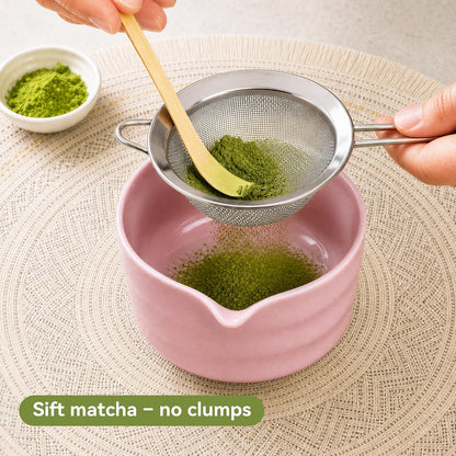 Matcha Whisk Set with Modern Black Ceramic Bowl - Japanese Tea Ceremony Essentials, Includes Bamboo Whisk (Chasen), Holder, Matcha Powder Sifter, Scoop, Complete Preparation Kit