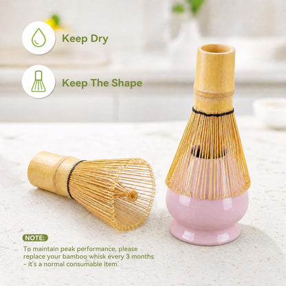 Matcha Whisk Set with Modern Black Ceramic Bowl - Japanese Tea Ceremony Essentials, Includes Bamboo Whisk (Chasen), Holder, Matcha Powder Sifter, Scoop, Complete Preparation Kit