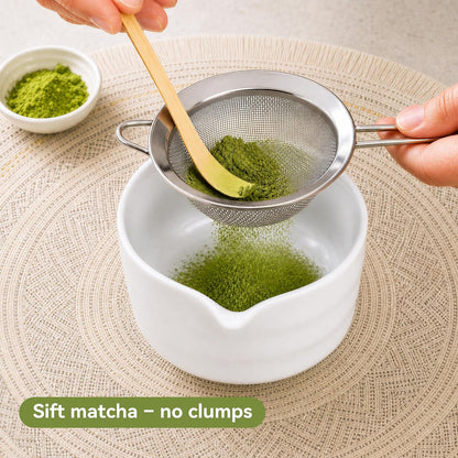 Matcha Whisk Set with Modern Black Ceramic Bowl - Japanese Tea Ceremony Essentials, Includes Bamboo Whisk (Chasen), Holder, Matcha Powder Sifter, Scoop, Complete Preparation Kit