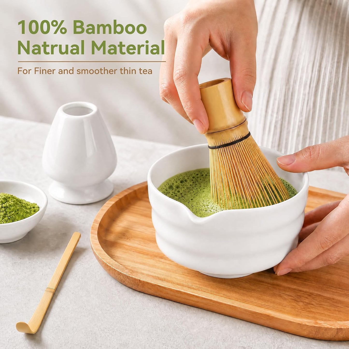 Matcha Whisk Set with Modern Black Ceramic Bowl - Japanese Tea Ceremony Essentials, Includes Bamboo Whisk (Chasen), Holder, Matcha Powder Sifter, Scoop, Complete Preparation Kit