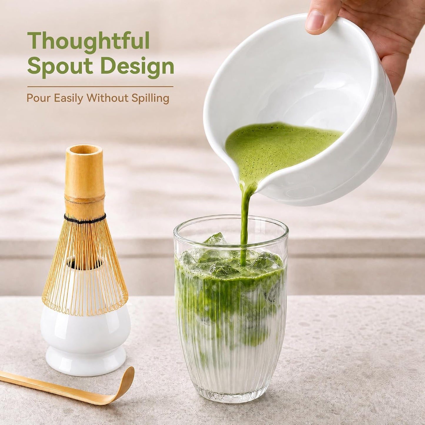 Matcha Whisk Set with Modern Black Ceramic Bowl - Japanese Tea Ceremony Essentials, Includes Bamboo Whisk (Chasen), Holder, Matcha Powder Sifter, Scoop, Complete Preparation Kit