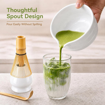 Matcha Whisk Set with Modern Black Ceramic Bowl - Japanese Tea Ceremony Essentials, Includes Bamboo Whisk (Chasen), Holder, Matcha Powder Sifter, Scoop, Complete Preparation Kit