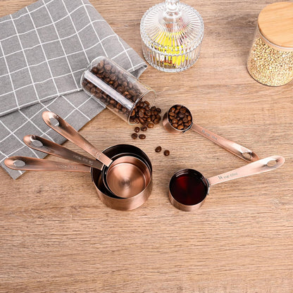 Copper Measuring Cups and Spoons Set, Stainless Steel Measuring Cups and Spoons Set 12, Metal Measuring Cups Set, 5 Measuring Cup Set and 6 Copper Measuring Spoons &Leveler for Kitchen