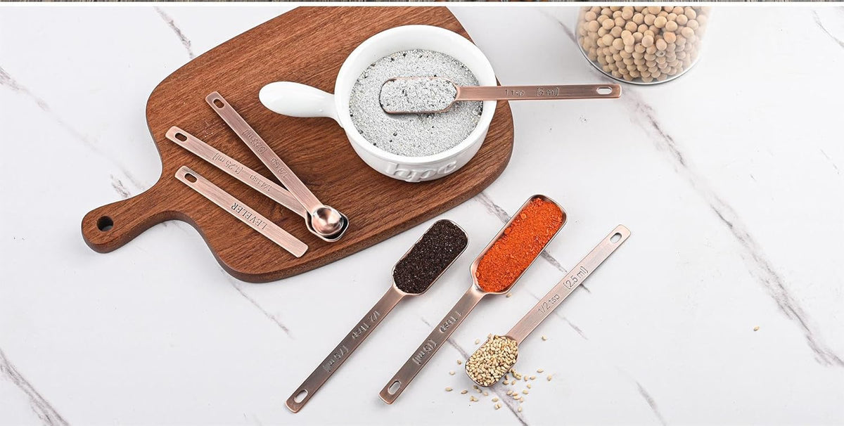 Copper Measuring Cups and Spoons Set, Stainless Steel Measuring Cups and Spoons Set 12, Metal Measuring Cups Set, 5 Measuring Cup Set and 6 Copper Measuring Spoons &Leveler for Kitchen