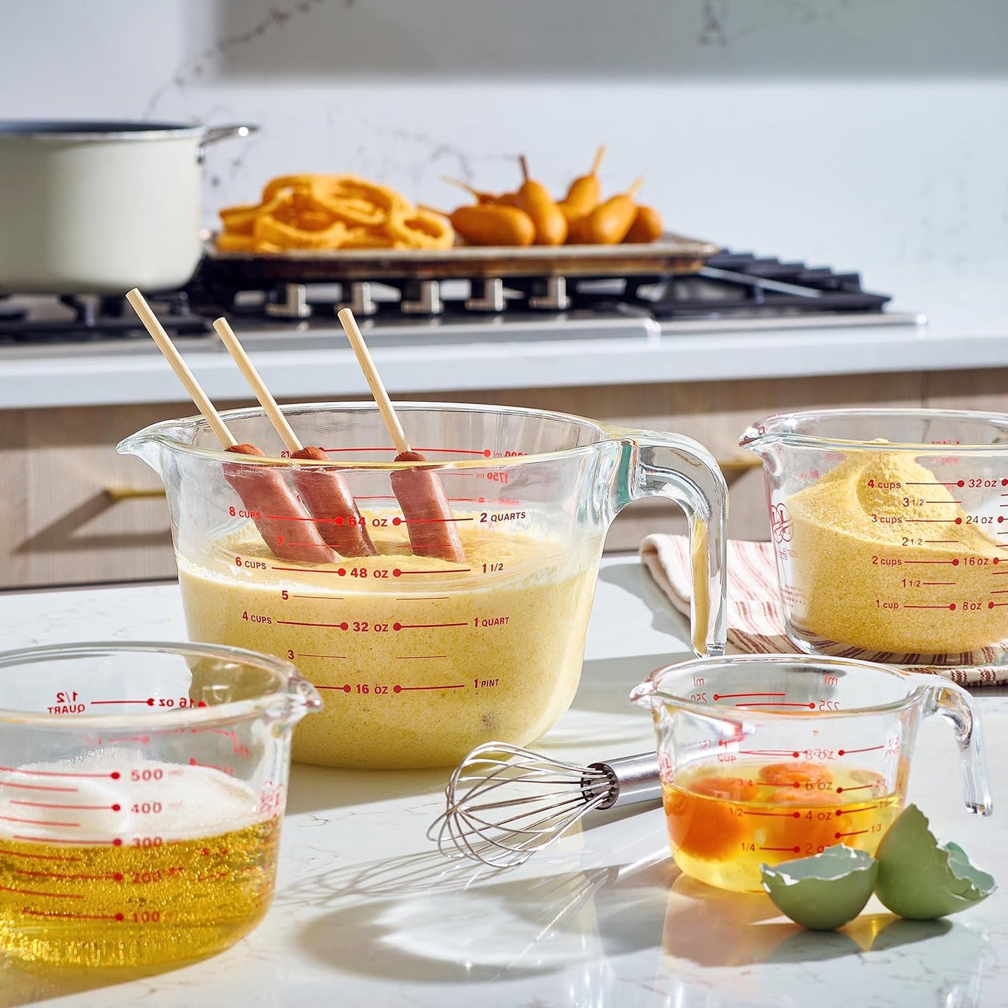 Glass Measuring Cups Set of 4 – Heat-Resistant, Easy-Read Measurements, Ergonomic Handle & Pour Spout, Dishwasher Safe, Kitchen Bakeware Liquid Batter Mixing Bowls (1 cup, 2 cup, 4 cup, 8 Cup)
