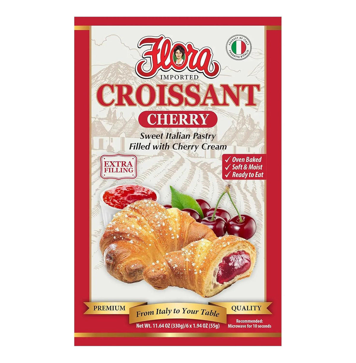 Flora Chocolate & Milk Croissants – Italian Pastry with Chocolate & Milk Cream Filling | Soft, Oven-Baked & Ready to Eat | Imported from Italy (Pack of 6)