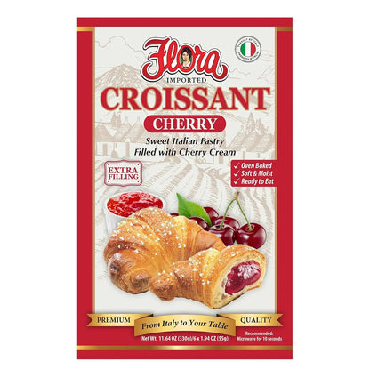 Flora Chocolate & Milk Croissants – Italian Pastry with Chocolate & Milk Cream Filling | Soft, Oven-Baked & Ready to Eat | Imported from Italy (Pack of 6)