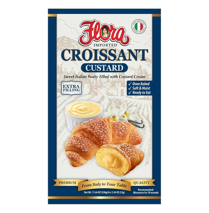 Flora Chocolate & Milk Croissants – Italian Pastry with Chocolate & Milk Cream Filling | Soft, Oven-Baked & Ready to Eat | Imported from Italy (Pack of 6)
