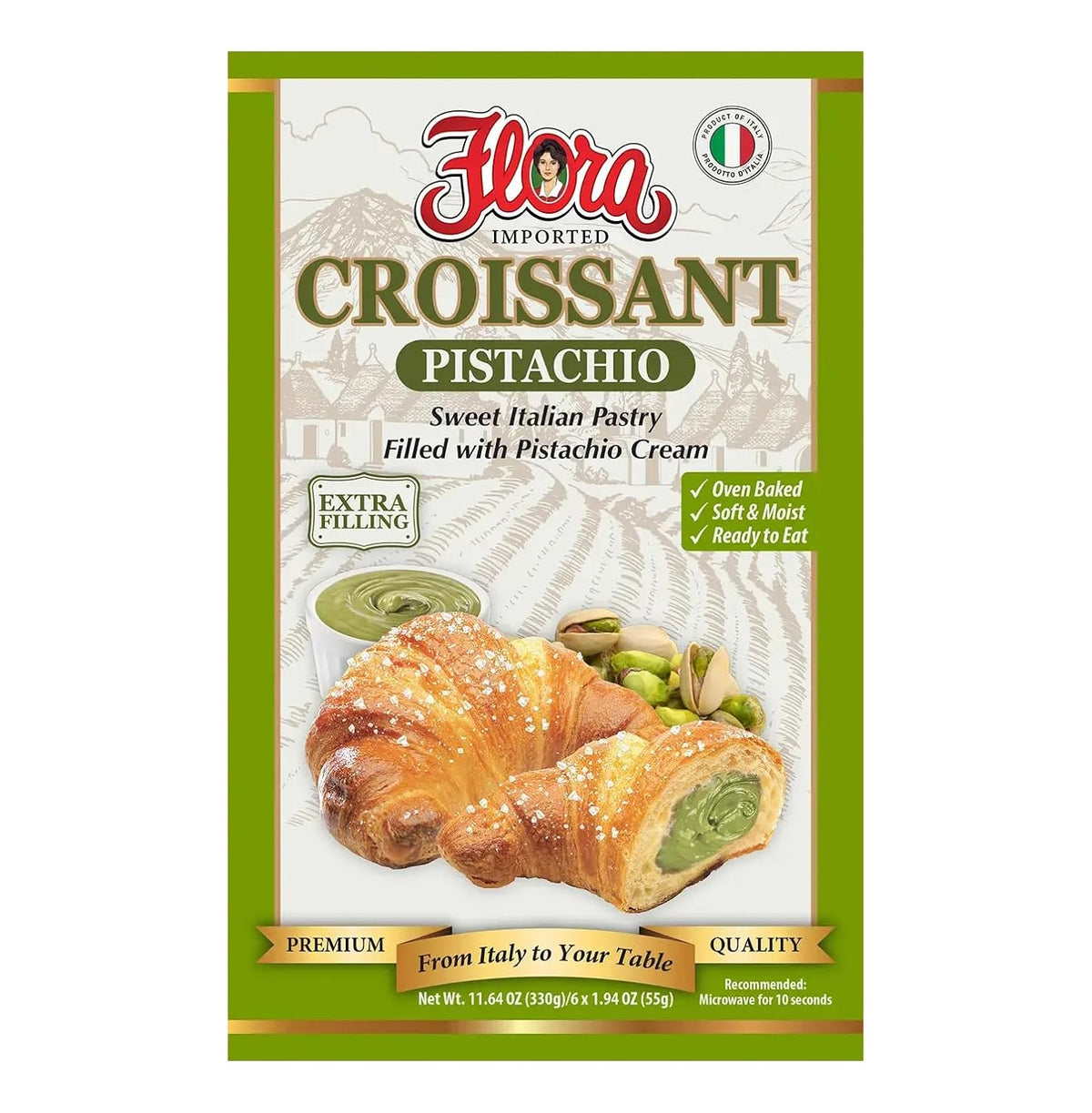 Flora Chocolate & Milk Croissants – Italian Pastry with Chocolate & Milk Cream Filling | Soft, Oven-Baked & Ready to Eat | Imported from Italy (Pack of 6)