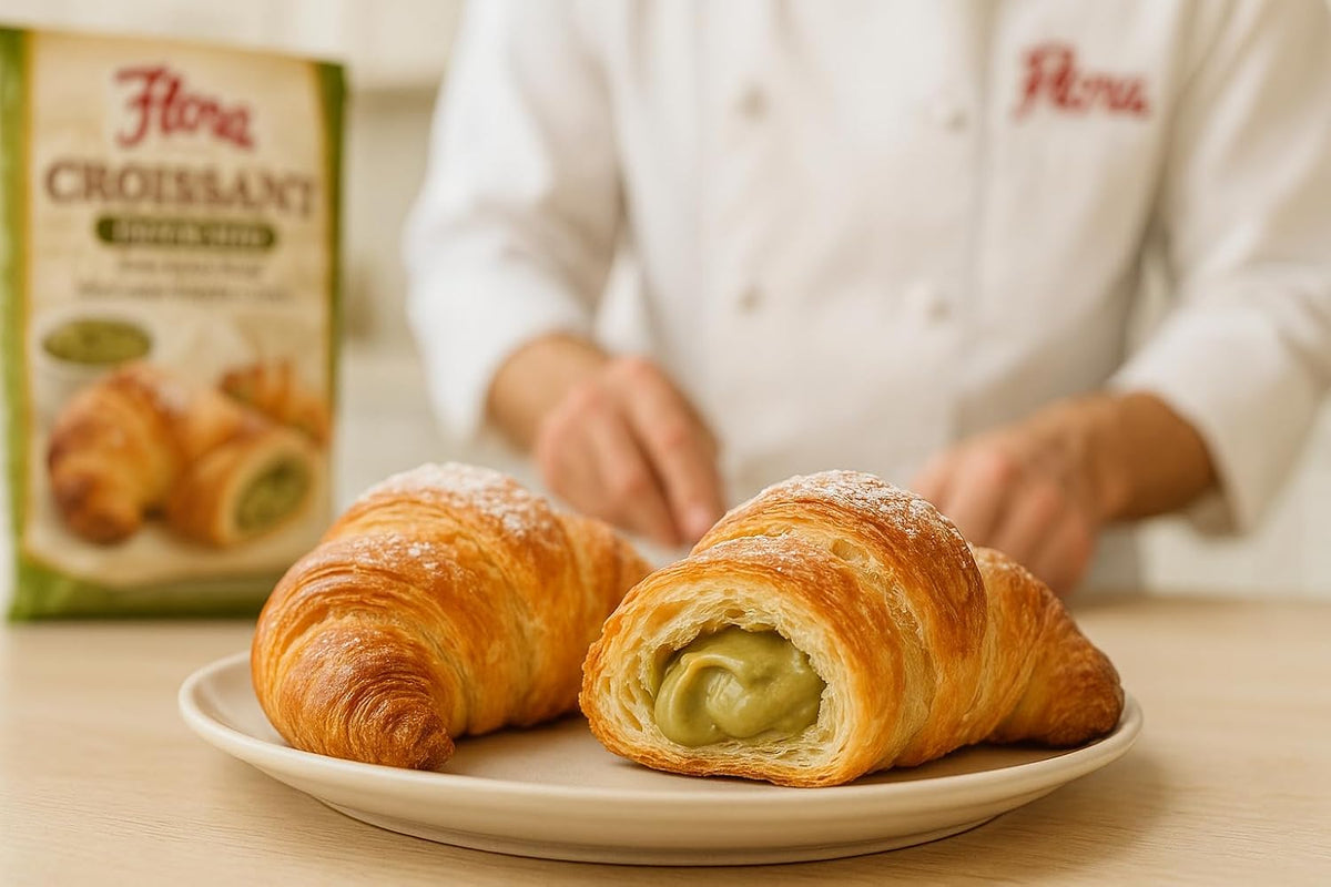 Flora Chocolate & Milk Croissants – Italian Pastry with Chocolate & Milk Cream Filling | Soft, Oven-Baked & Ready to Eat | Imported from Italy (Pack of 6)